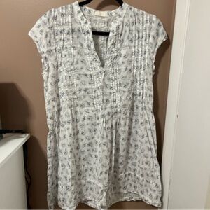 CP Shades White & Blue Floral 100% Cotton Cap Sleeve Lightweight Tunic Dress